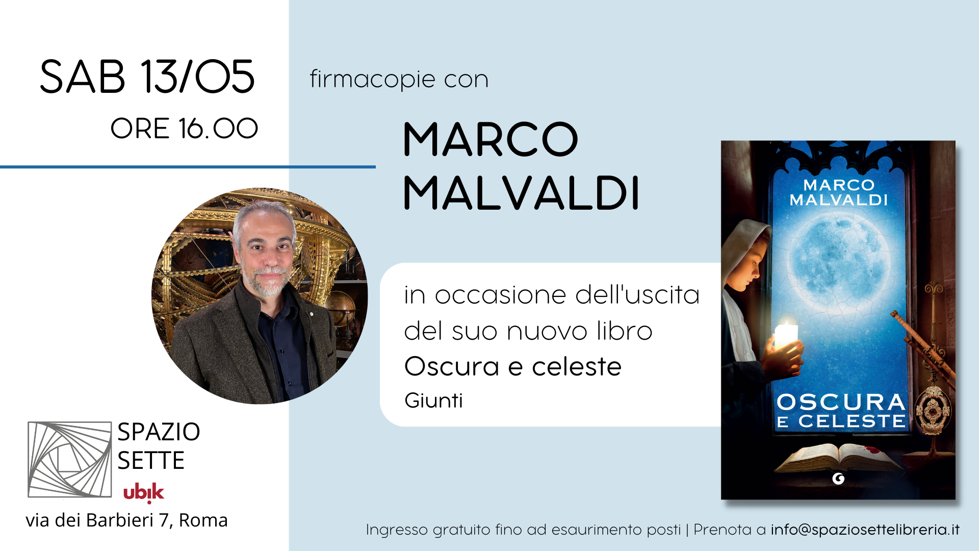Marco Malvaldi firma le copie di "Oscura e Celeste". Appuntamento a Roma