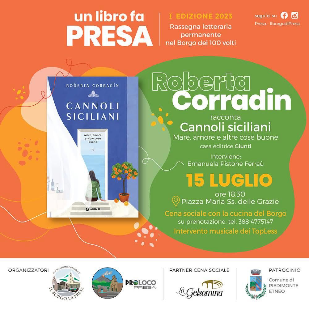 Roberta Corradin racconta "Cannoli siciliani. Mare, amore e altre cose buone". Appuntamento a Presa (CT)