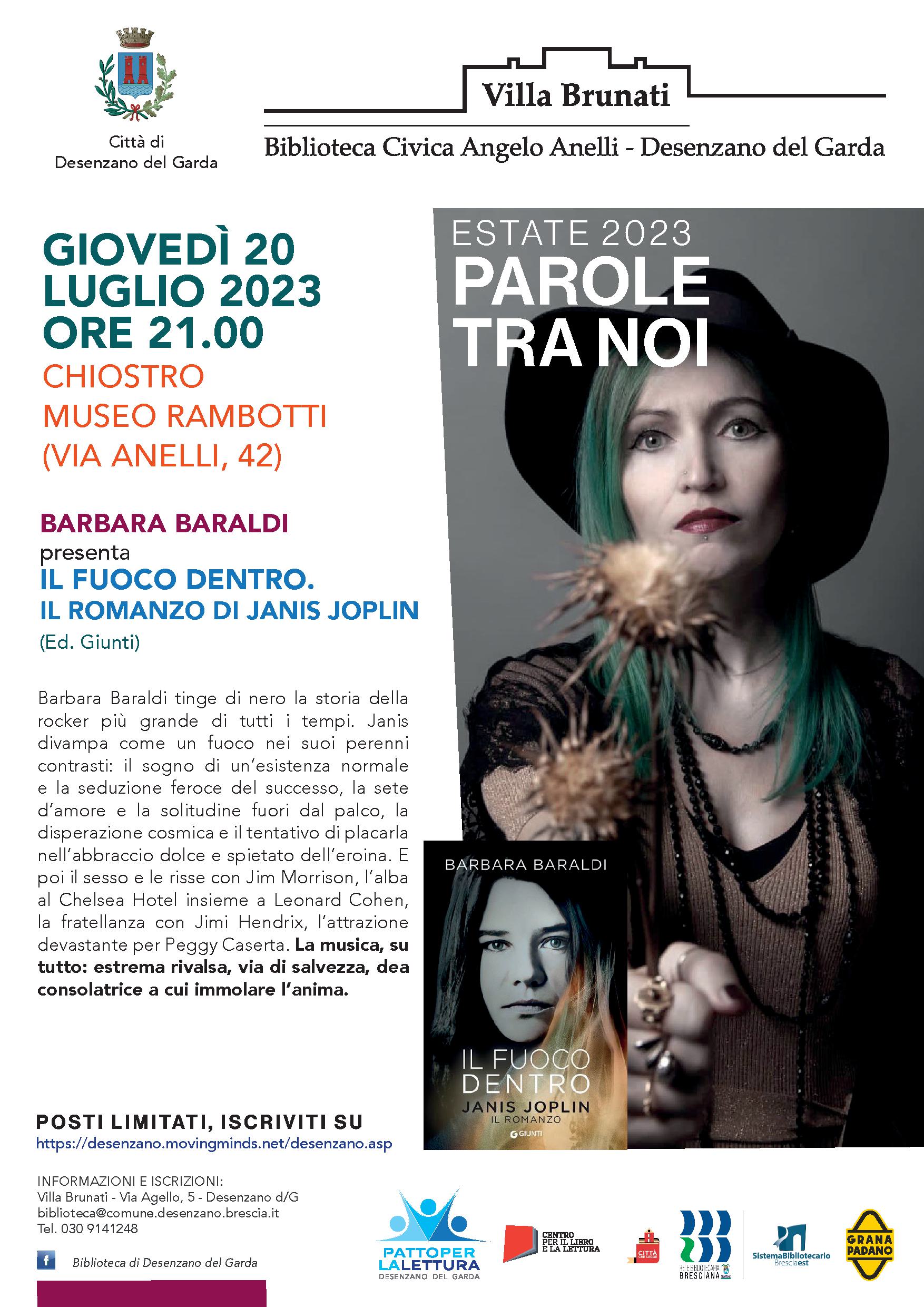Barbara Baraldi racconta "Il fuoco dentro. Janis Joplin". Appuntamento a Desenzano del Garda (BS)