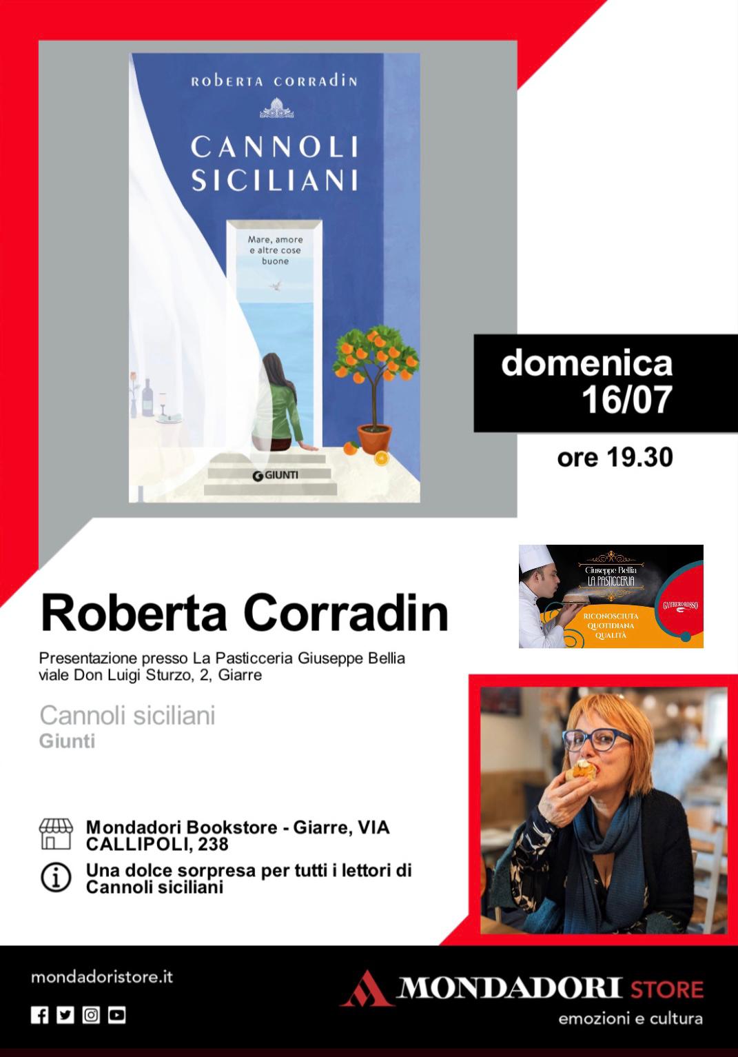 Roberta Corradin racconta "Cannoli siciliani. Mare, amore e altre cose buone". Appuntamento a Giarre (CT)